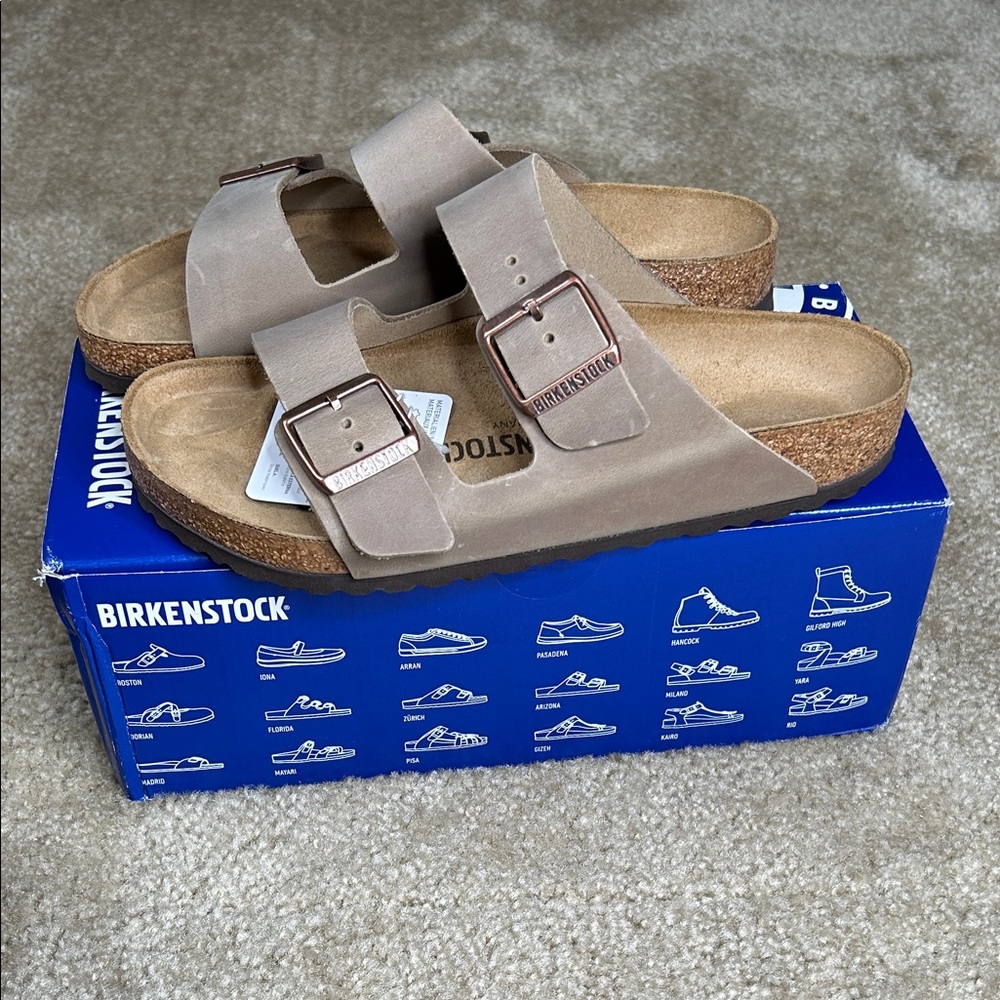 Women’s/Mens Birkenstock Arizona Oiled Leather Beige Slide Sandals